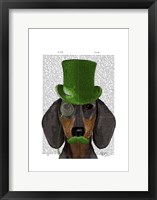 Dachshund with Green Top Hat Black Tan Framed Print