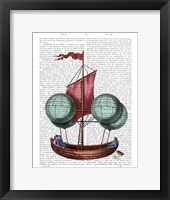 Framed Hot Air Balloon Airship With Red Sail