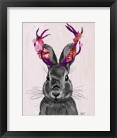 Framed Jackalope with Pink Antlers