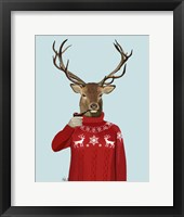 Deer in Ski Sweater Framed Print