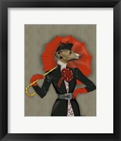 Framed Elegant Greyhound and Red Umbrella