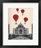 Framed Taj Mahal and Red Hot Air Balloons