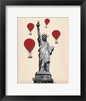 Framed Statue Of Liberty and Red Hot Air Balloons