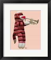 Framed Sock Monkey Playing Trumpet