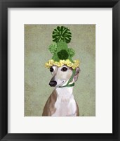 Framed Greyhound in Green Knitted Hat