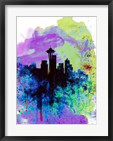 Framed Seattle Watercolor Skyline 1