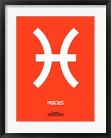 Framed Pisces Zodiac Sign White on Orange