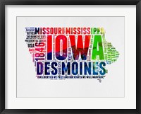 Framed Iowa Watercolor Word Cloud