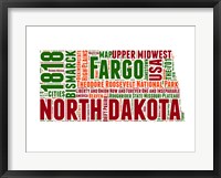 Framed North Dakota Word Cloud Map