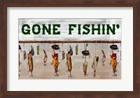 Framed Gone Fishin' Wood Fishing Lure Sign