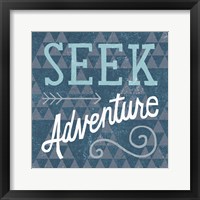 Mod Triangles Seek Adventure Blue Framed Print