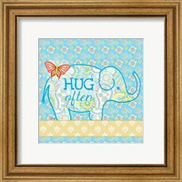 Framed 'Blue Elephant I - Hug Often' border=