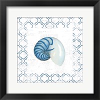 Navy Nautilus Shell on Newsprint Framed Print