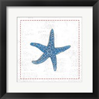 Framed Navy Starfish on Newsprint with Red