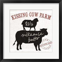 Farm Linen Cow Black Framed Print