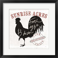 Framed Farm Linen Rooster Black