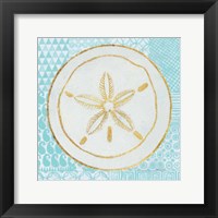 Framed Summer Shells I Teal and Gold