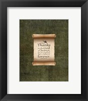 Framed Psalm 136:26, Give Thanks (Scroll on Olive Border)