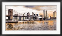 Framed Brooklyn Bridge and Lower Manhattan at sunset, NYC