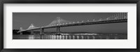 Framed Bay Bridge at dusk, San Francisco, California BW