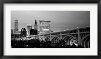 Framed Bridge in a city lit up at dusk, Detroit Avenue Bridge, Cleveland, Ohio