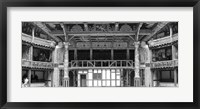 Framed Interiors of a stage theater, Globe Theatre, London, England BW