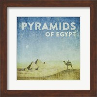 Framed Vintage Pyramids of Giza with Camels, Egypt, Africa