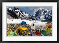 Framed Tents of Mountaineers Scattered along Khumbu Glacier, Base Camp, Mt Everest