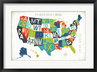 Framed Letterpress USA Map