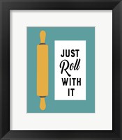 Framed 'Retro Kitchen III - Just Roll With It' border=