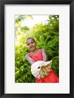 Framed Village boy with large sea shell, Beqa Island, Fiji