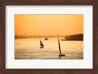 Framed Pair of Falukas and Sightseers on Nile River, Luxor, Egypt