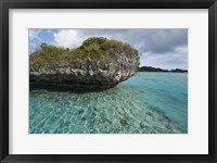 Framed Fiji, Island of Fulanga. Lagoon inside volcanic caldera. Mushroom islets, limestone formations.