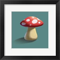 Mushroom on Teal Background Part I Framed Print