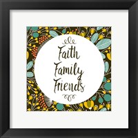 Framed Faith Family Friends Retro Floral Black