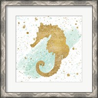 Framed 'Silver Sea Life Aqua Seahorse' border=