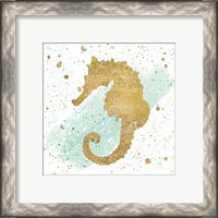 Framed 'Silver Sea Life Aqua Seahorse' border=