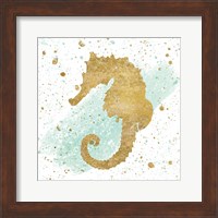 Framed 'Silver Sea Life Aqua Seahorse' border=