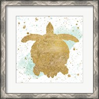 Framed 'Silver Sea Life Aqua Turtle' border=