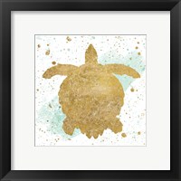 Framed 'Silver Sea Life Aqua Turtle' border=