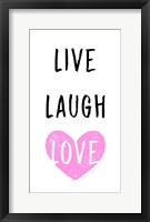 Framed Live Laugh Love - White with Pink Heart