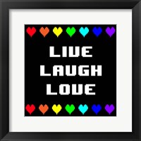 Framed Live Laugh Love -  Black with Pixel Hearts