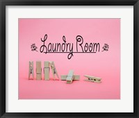 Framed Laundry Room Sign Clothespins Pink Background