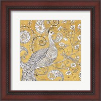 Framed 'Color my World Ornate Peacock I Gold' border=