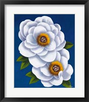 White Flowers on Blue I Framed Print