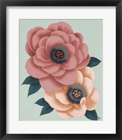 Pink Flowers on Mint I Framed Print
