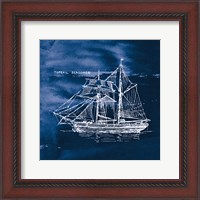 Framed 'Sailing Ships V Indigo' border=