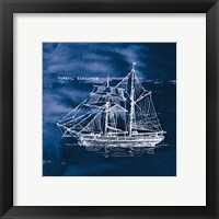 Framed 'Sailing Ships V Indigo' border=