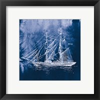 Framed 'Sailing Ships IV Indigo' border=