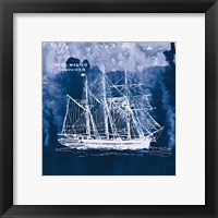 Framed 'Sailing Ships II Indigo' border=